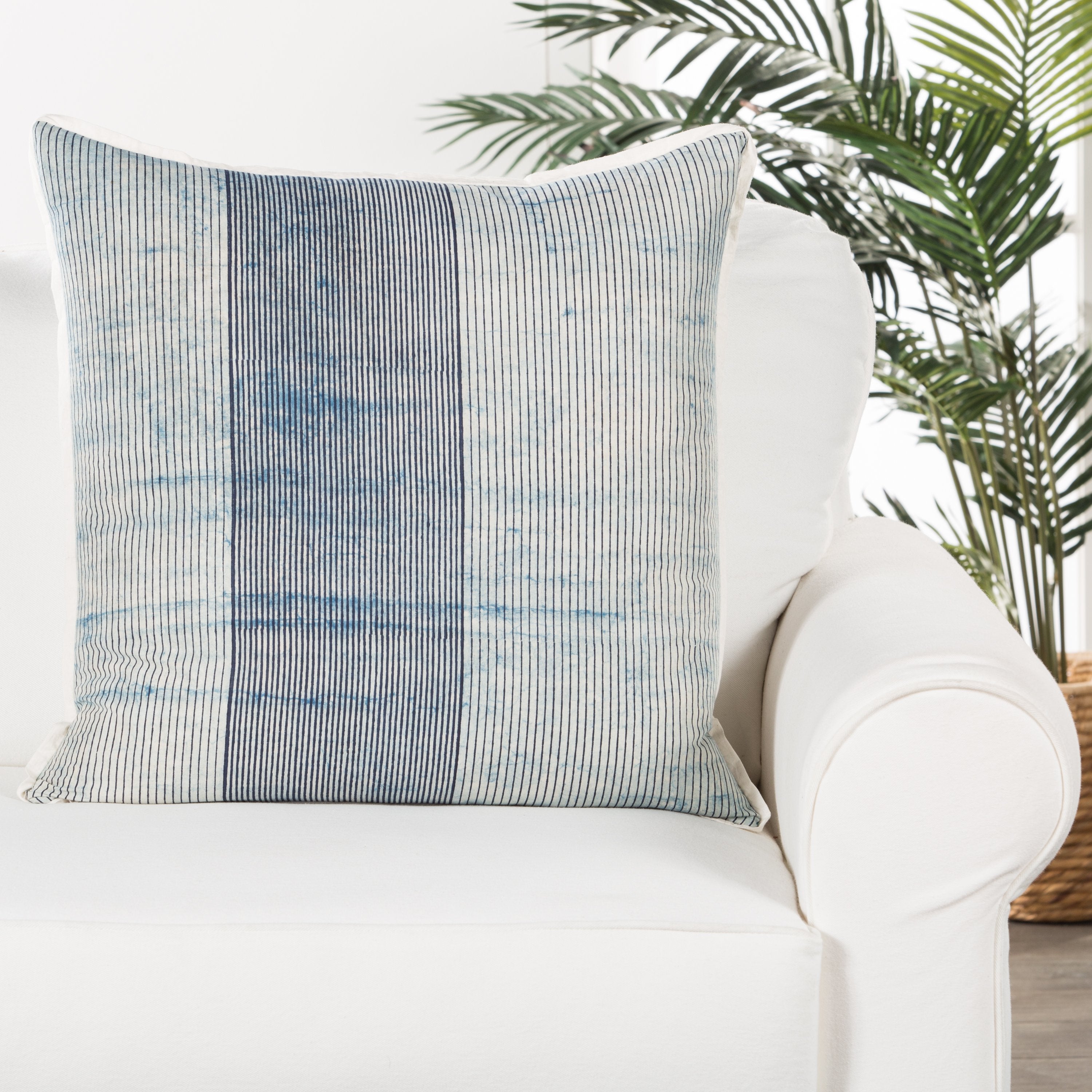 Alicia Handmade Stripe Blue and White Throw Pillow