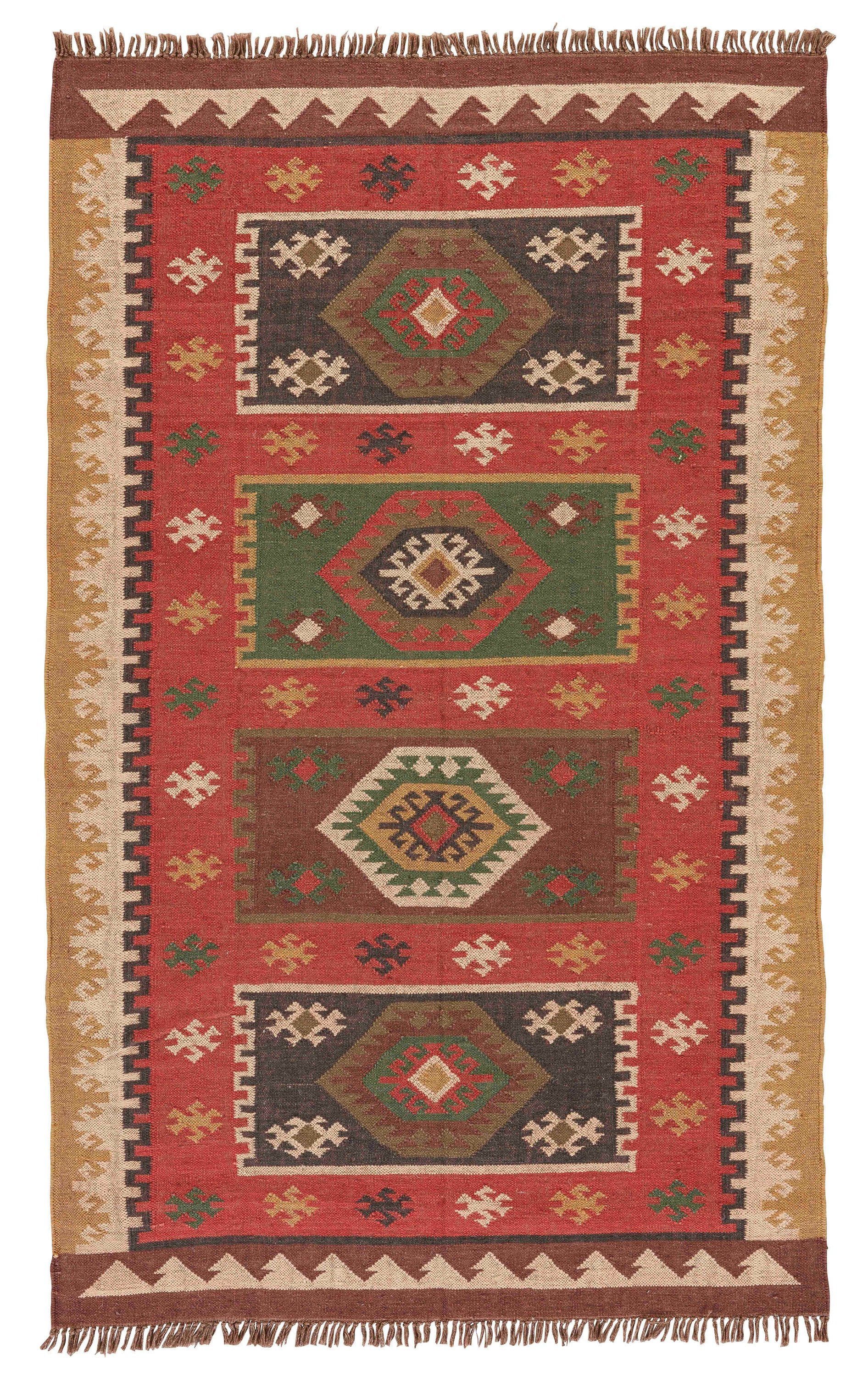 Amman Handmade Geometric Red and Gold Area Rug