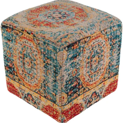 Amsterdam Polyester pouf in Bright Blue and Saffron