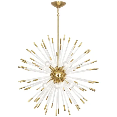Andromeda Chandelier in Modern Brass Finish w Clear Acrylic Rods design by Robert Abbey