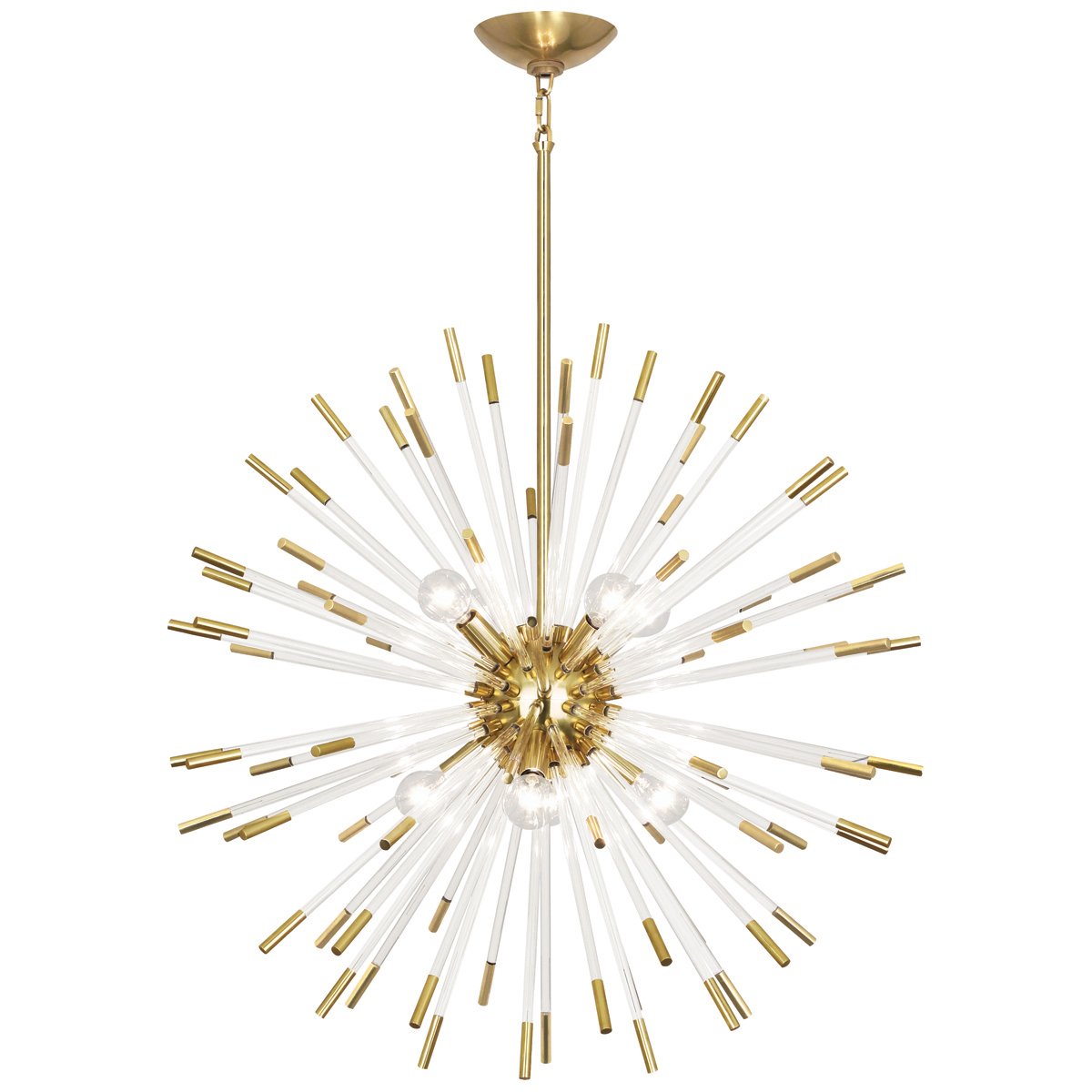 Andromeda Chandelier in Modern Brass Finish w Clear Acrylic Rods design by Robert Abbey