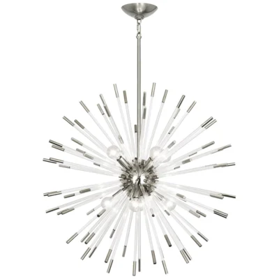 Andromeda Chandelier in Polished Nickel Finish w Clear Acrylic Rods design by Robert Abbey