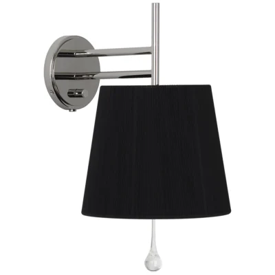 Annabelle Wall Sconce in Polished Nickel w Black Shade design by Robert Abbey