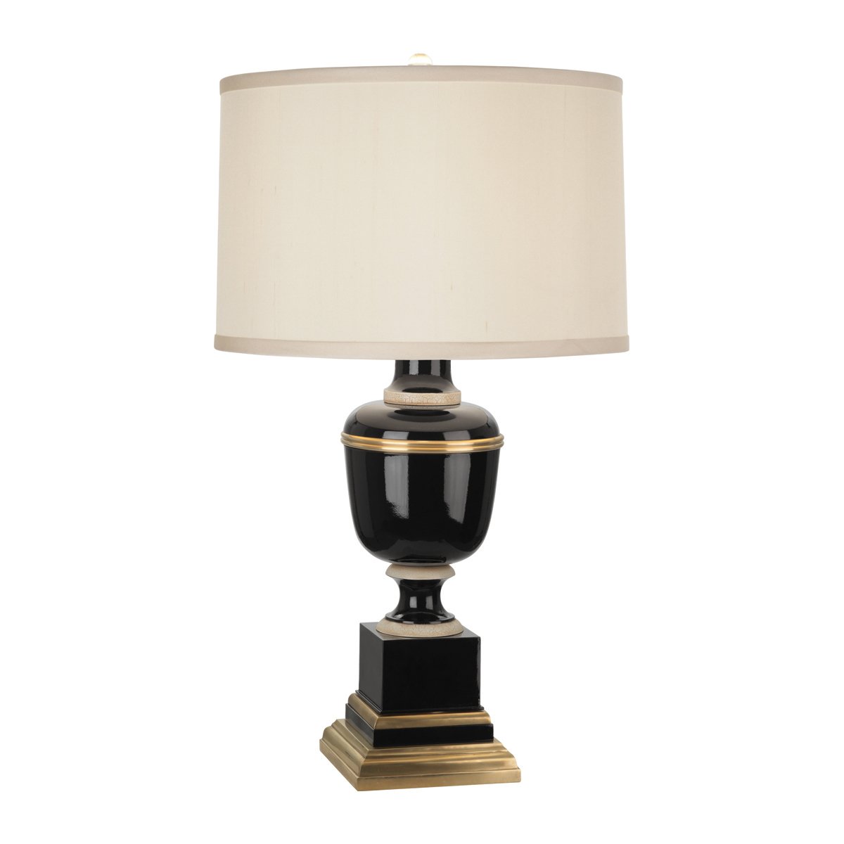 Annika Accent Lamp in Black Lacquered Paint w Natural Brass and Fabric Shade design by Robert Abbey