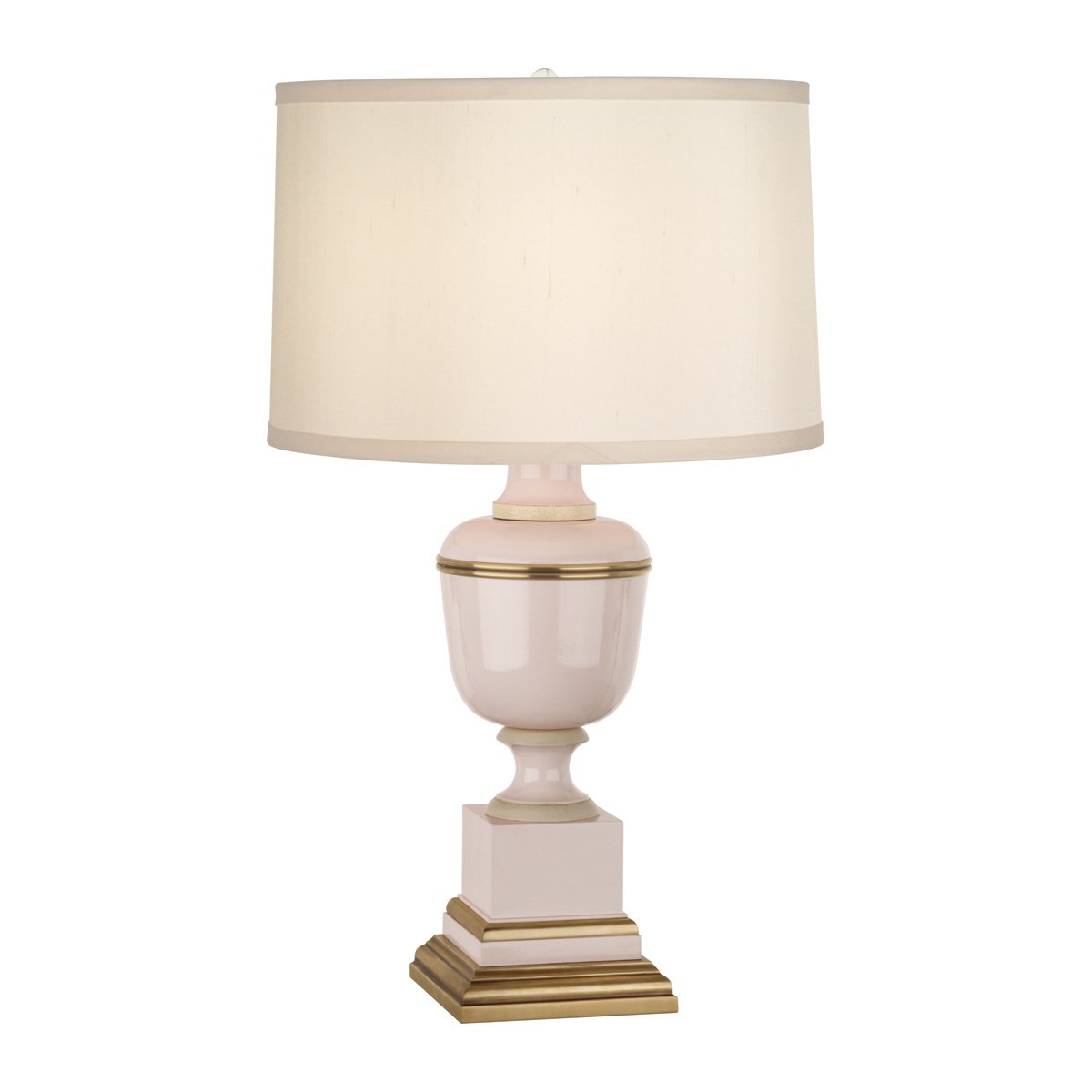 Annika Accent Lamp in Blush Lacquered Paint w Natural Brass and Fabric Shade design by Robert Abbey