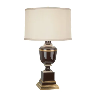 Annika Accent Lamp in Chocolate Lacquered Paint w Natural Brass and Fabric Shade design by Robert Abbey