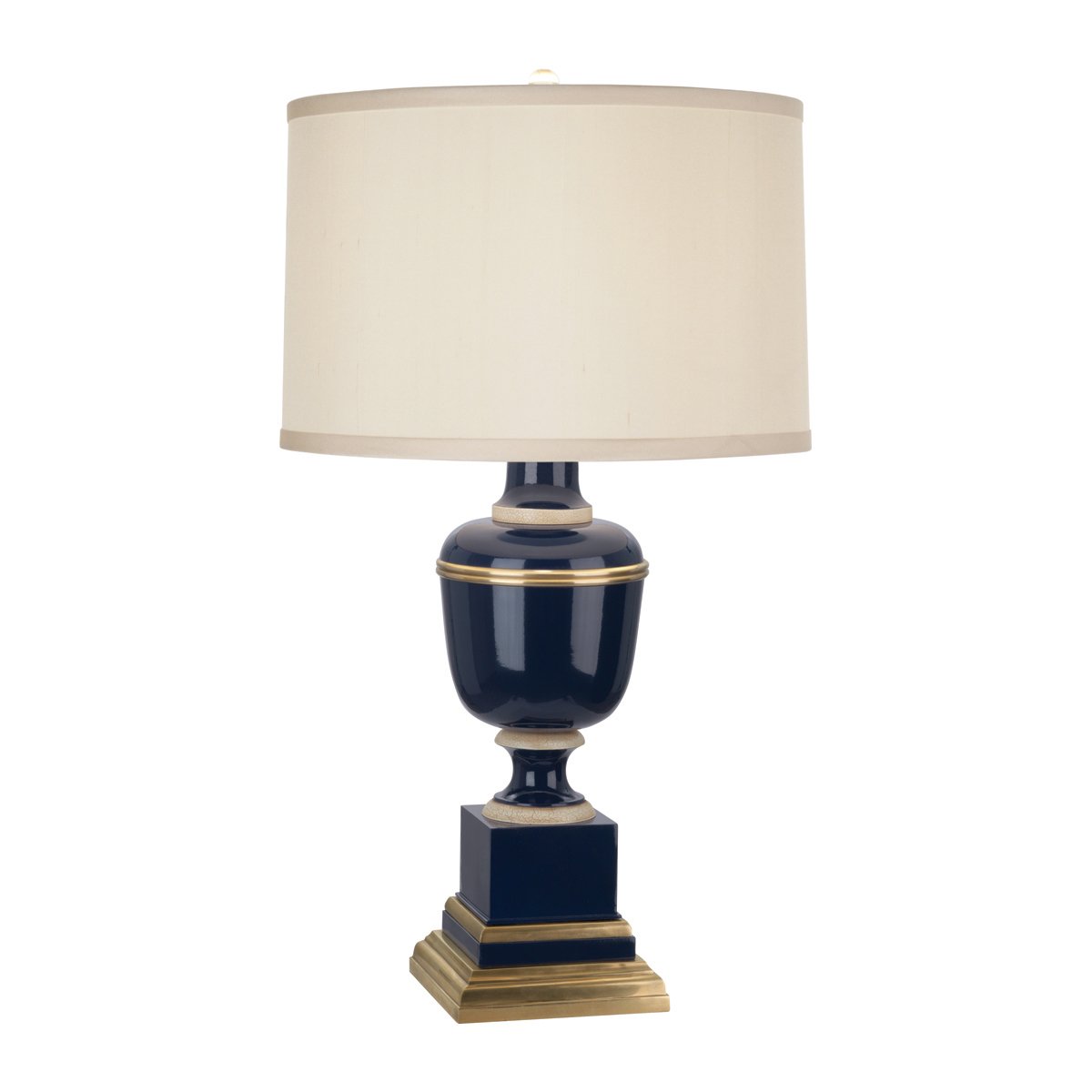 Annika Accent Lamp in Cobalt Lacquered Paint w Natural Brass and Fabric Shade design by Robert Abbey