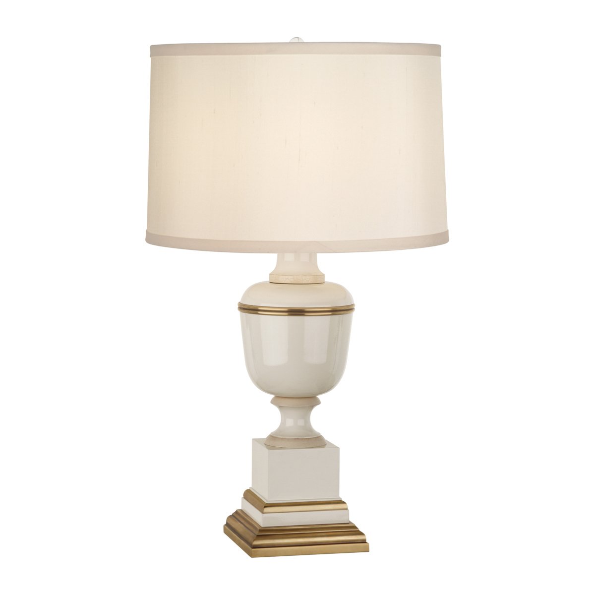Annika Accent Lamp in Ivory Lacquered Paint w Natural Brass and Fabric Shade design by Robert Abbey
