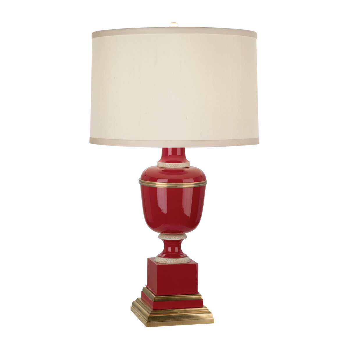 Annika Accent Lamp in Red Lacquered Paint w Natural Brass and Fabric Shade design by Robert Abbey