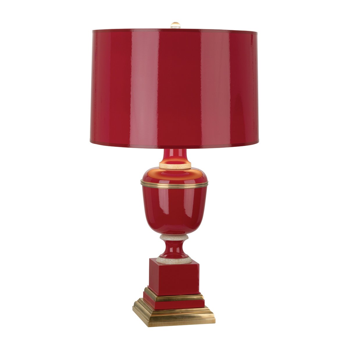 Annika Accent Lamp in Red Lacquered Paint w Natural Brass design by Robert Abbey