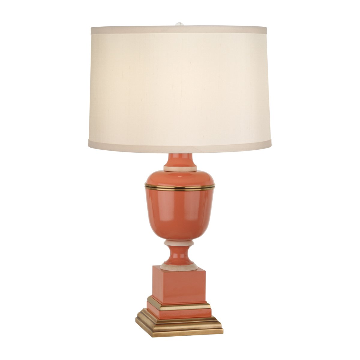 Annika Accent Lamp in Tangerine Lacquered Paint w Natural Brass and Fabric Shade design by Robert Abbey