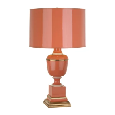 Annika Accent Lamp in Tangerine Lacquered Paint w Natural Brass design by Robert Abbey