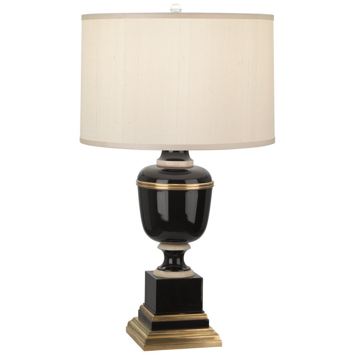 Annika Table Lamp in Black Lacquered Paint w Natural Brass and Fabric Hardback Shade design by Robert Abbey