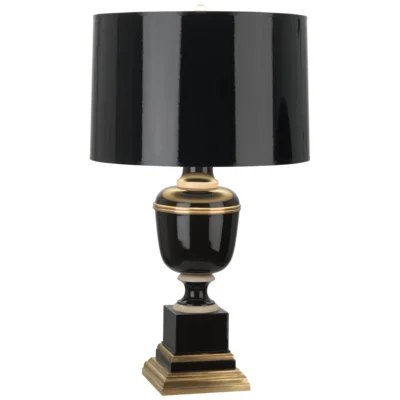 Annika Table Lamp in Black Lacquered Paint w Natural Brass and Painted Paper Shade design by Robert Abbey