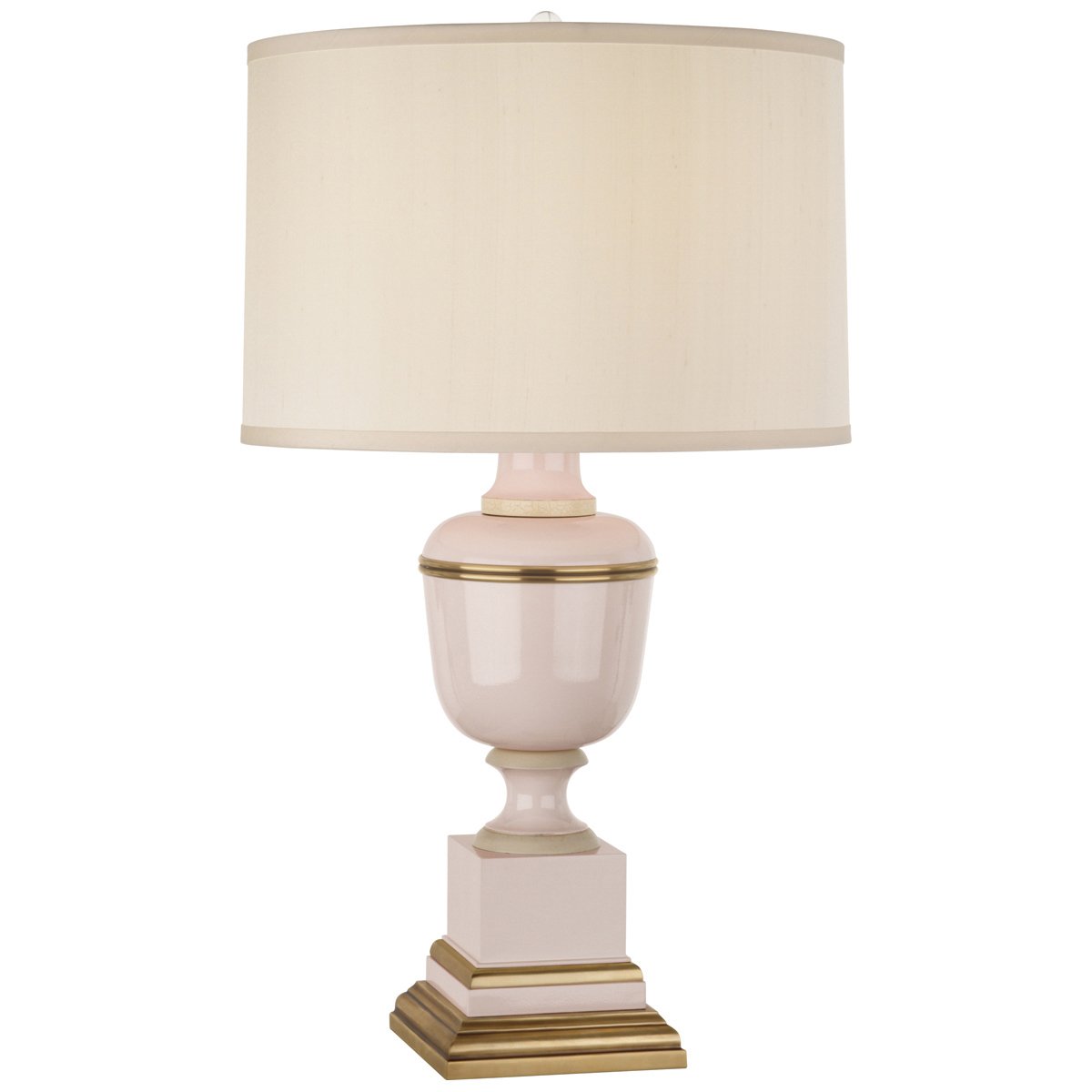 Annika Table Lamp in Blush Lacquered Paint w Natural Brass and Fabric Hardback Shade design by Robert Abbey