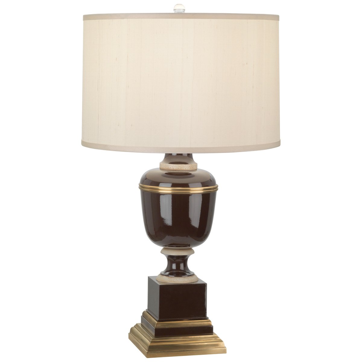 Annika Table Lamp in Chocolate Lacquered Paint w Natural Brass and Fabric Hardback Shade design by Robert Abbey