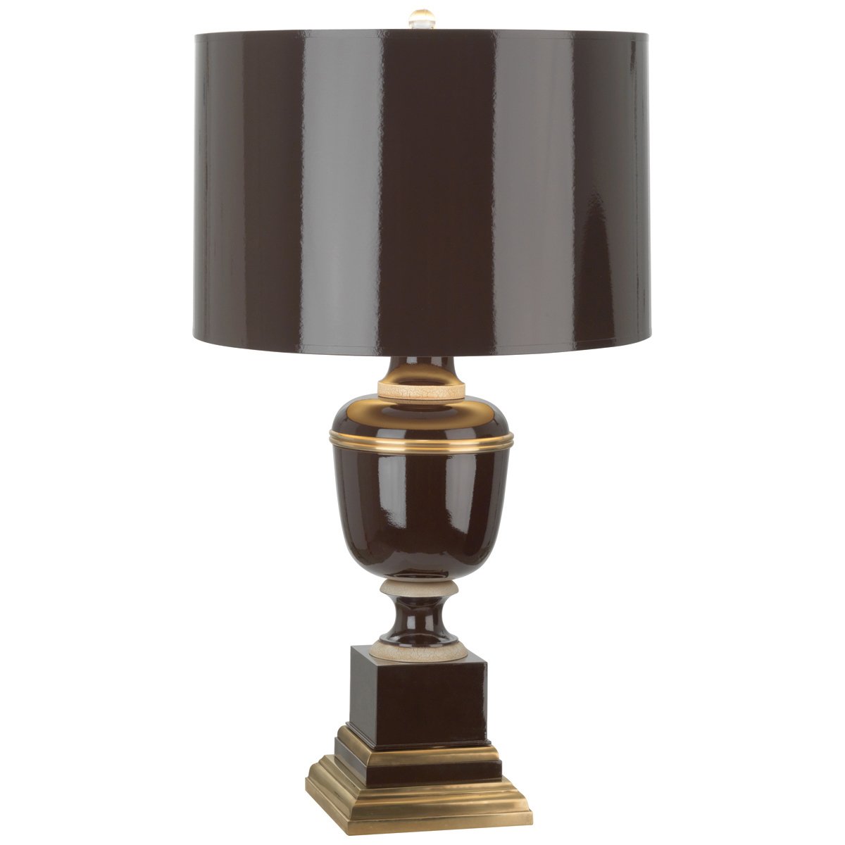 Annika Table Lamp in Chocolate Lacquered Paint w Natural Brass and Painted Paper Shade design by Robert Abbey