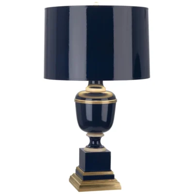 Annika Table Lamp in Cobalt Lacquered Paint w Natural Brass and Painted Paper Shade design by Robert Abbey