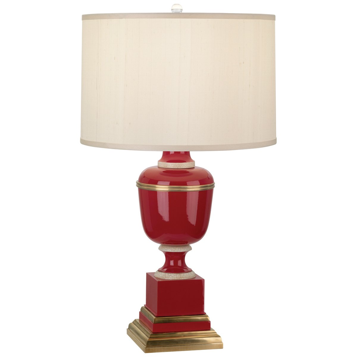 Annika Table Lamp in Red Lacquered Paint w Natural Brass and Fabric Hardback Shade design by Robert Abbey