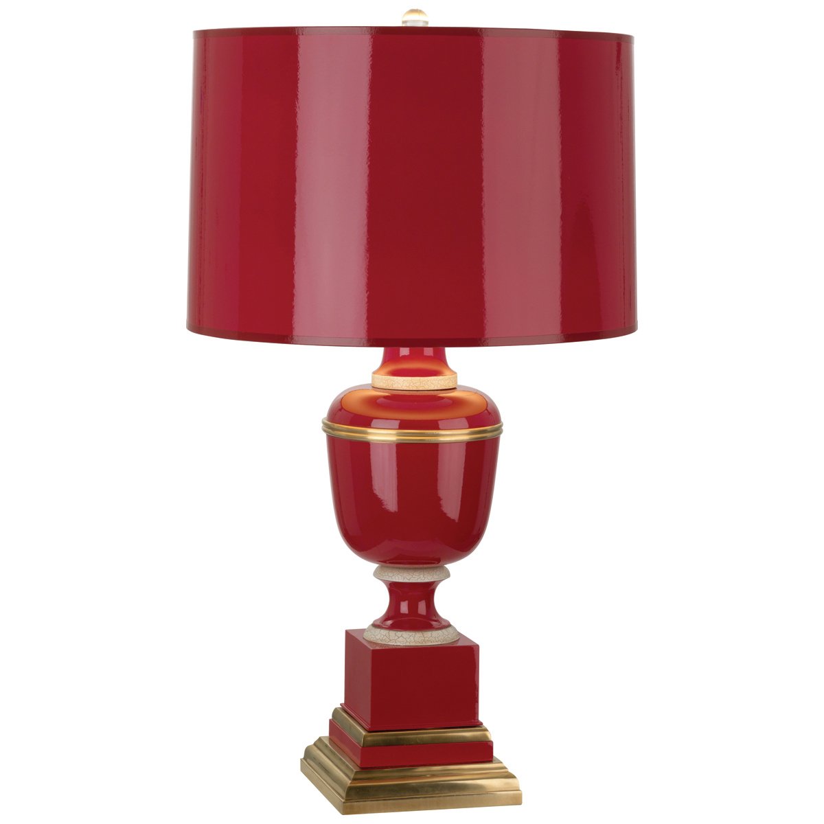 Annika Table Lamp in Red Lacquered Paint w Natural Brass and Painted Paper Shade design by Robert Abbey