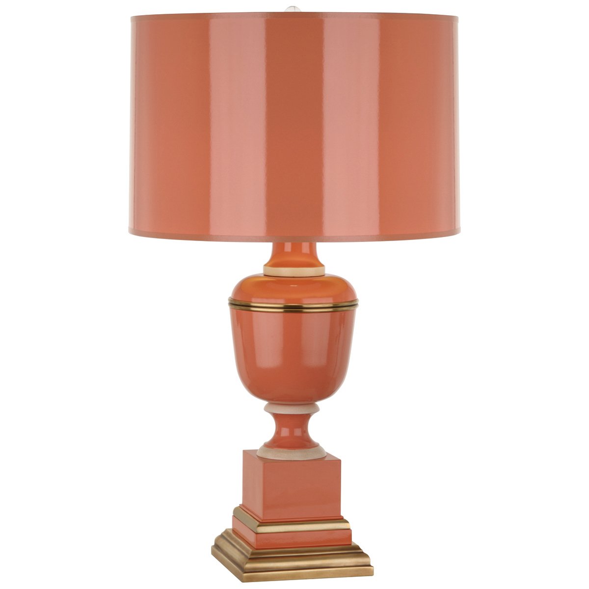 Annika Table Lamp in Tangerine Lacquered Paint w Natural Brass and Painted Paper Shade design by Robert Abbey