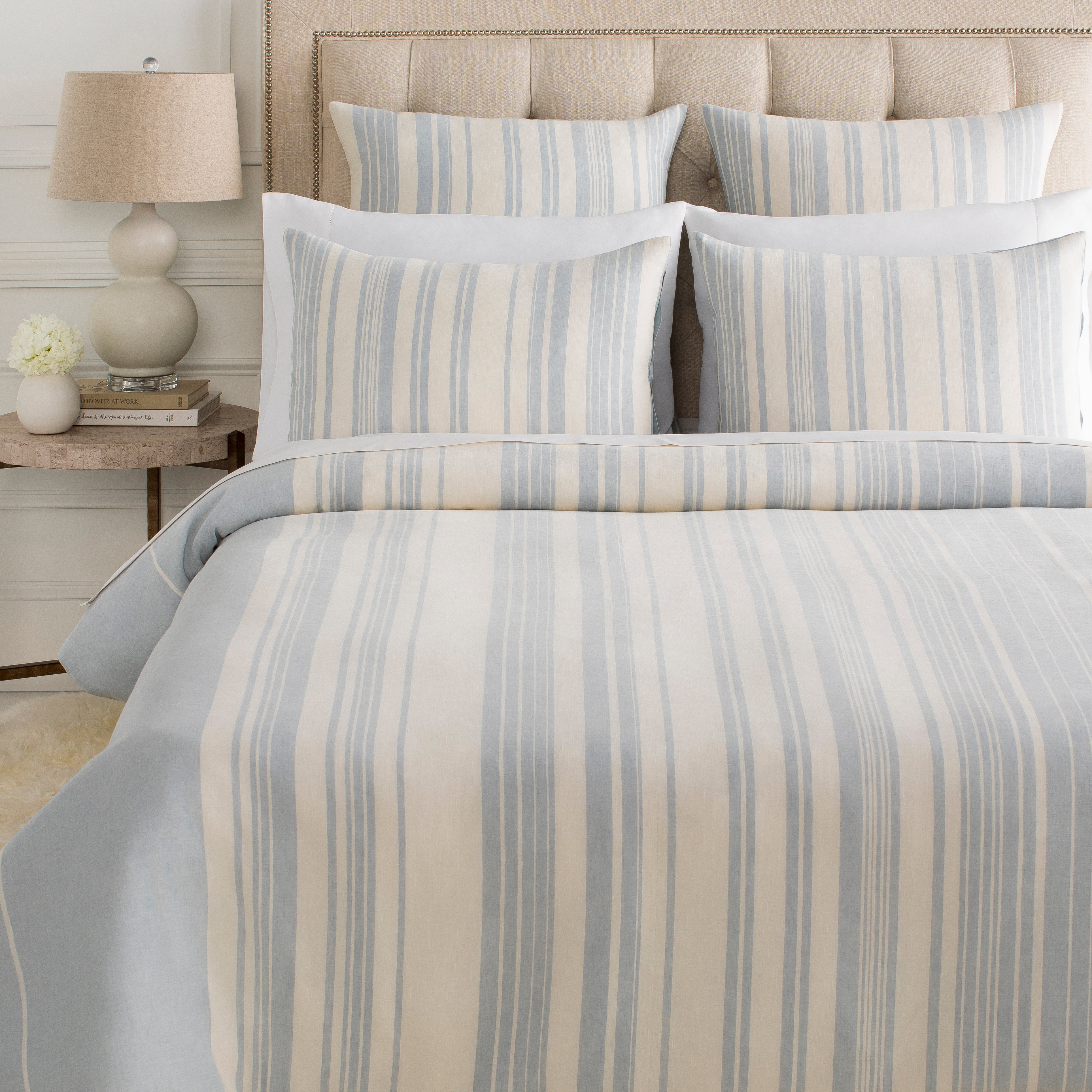 Baris Bedding in Pale Blue and Ivory