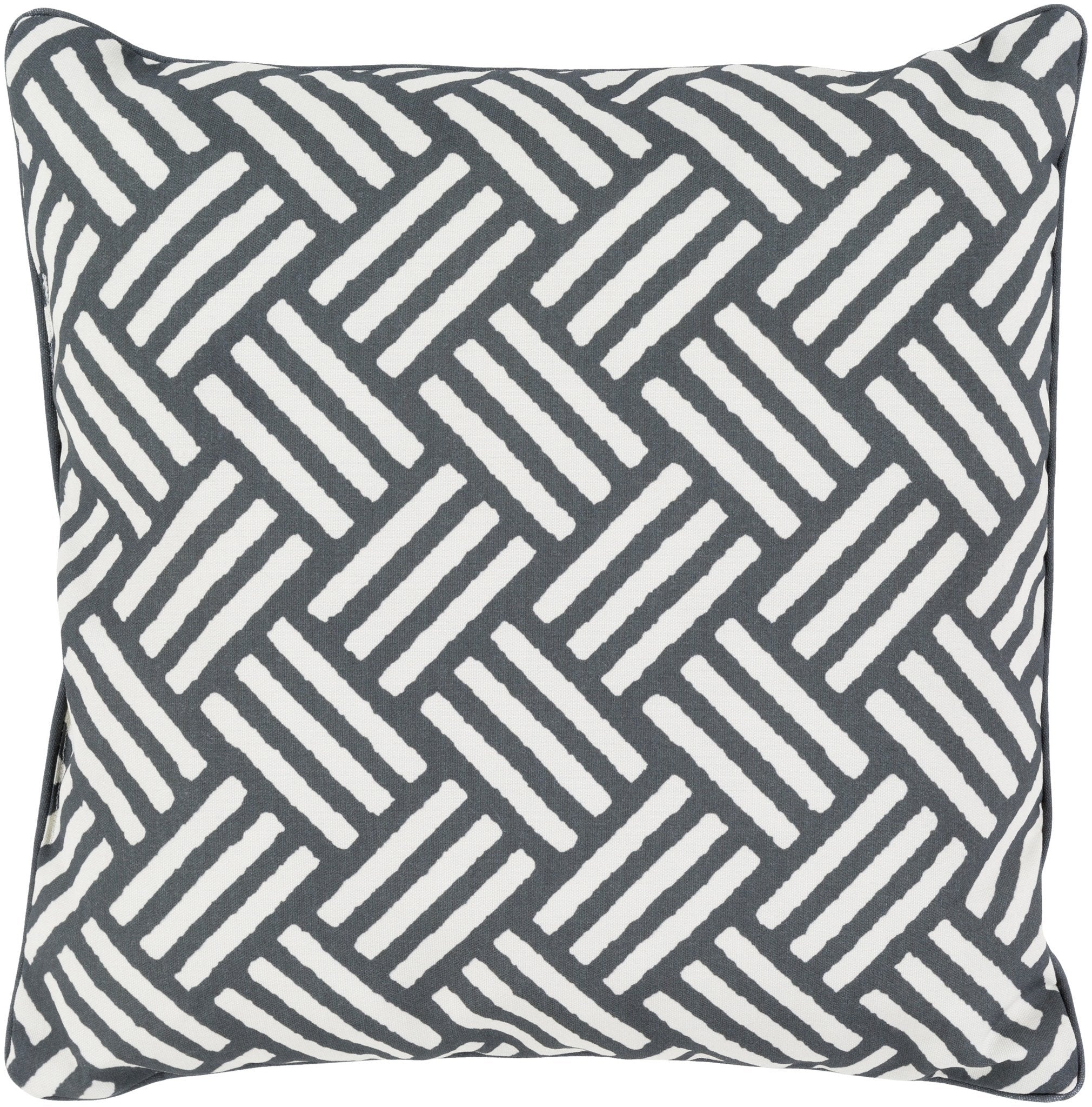 Basketweave 20 Outdoor Pillow in Black and Ivory