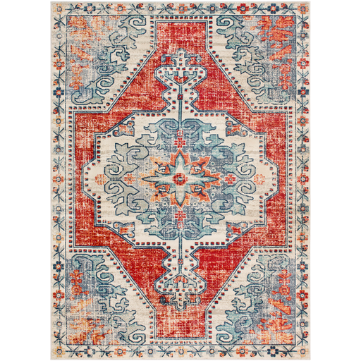 Bohemian Rug in Bright Red and Beige