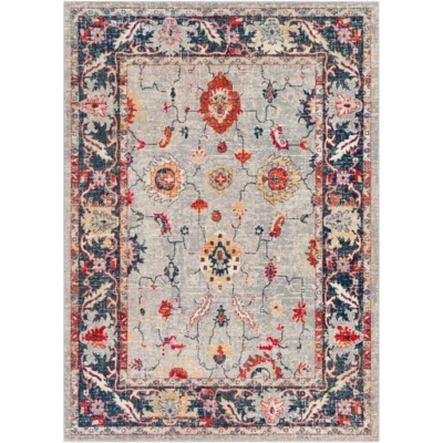 Bohemian Rug in Bright Red and Light Gray