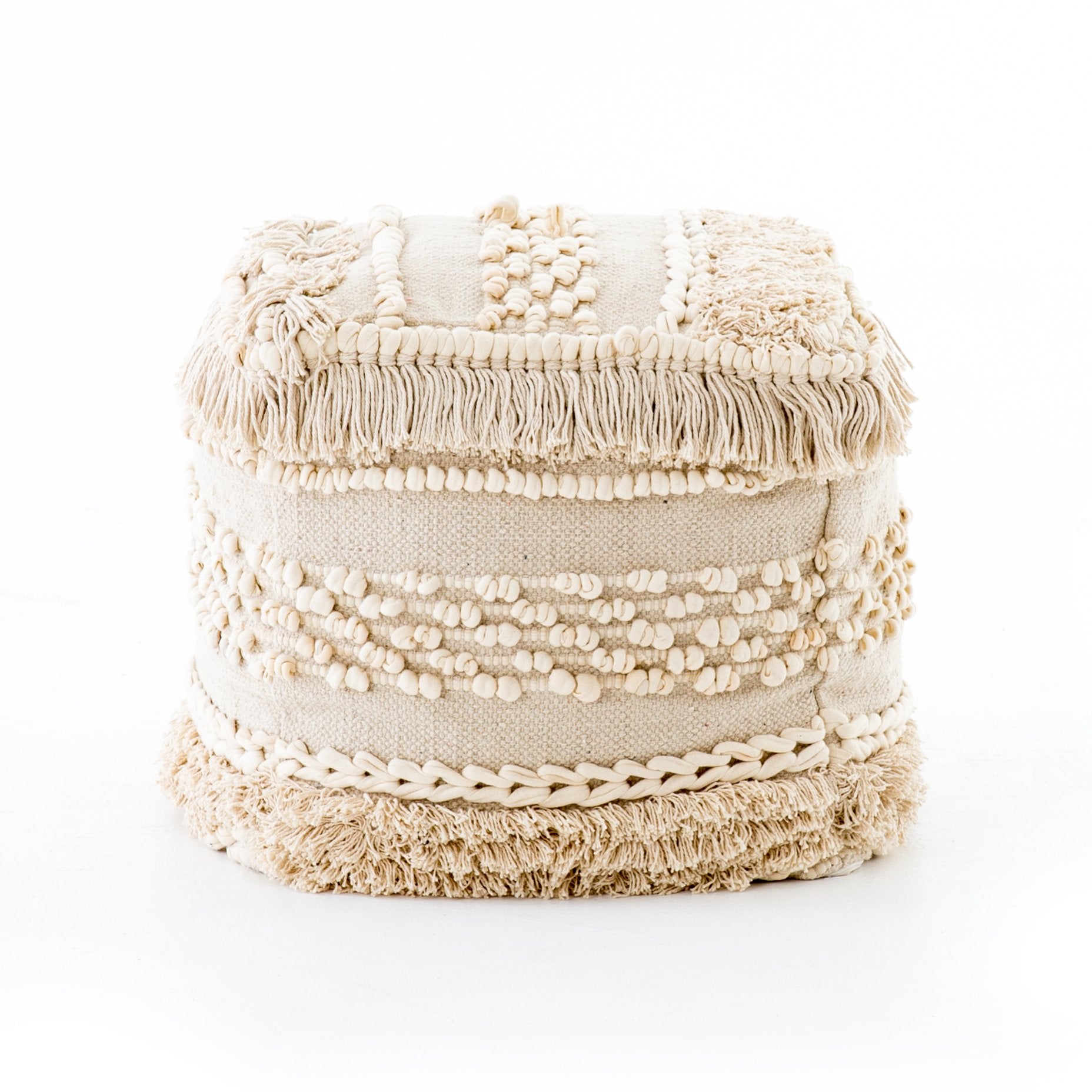 Braided Fringe Pouf in Cream by BD Studio