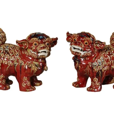 Ceramic Foo Dogs in Flambe Red design by Emissary