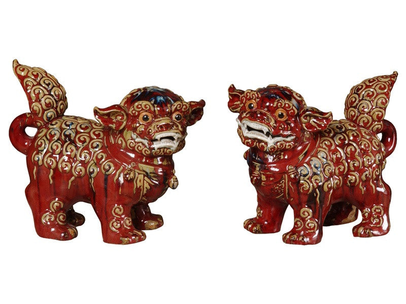 Ceramic Foo Dogs in Flambe Red design by Emissary