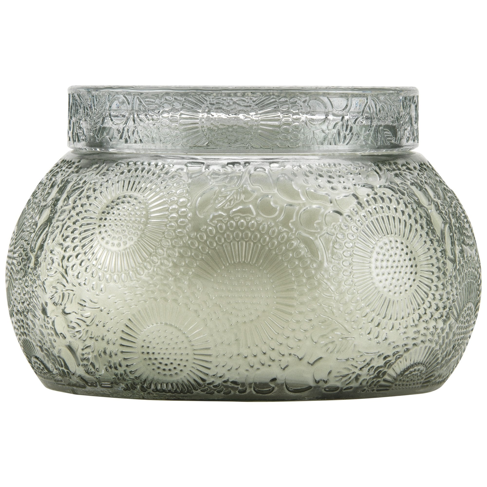 Chawan Bowl 2 Wick Embossed Glass Candle in French Cade Lavender design by Voluspa