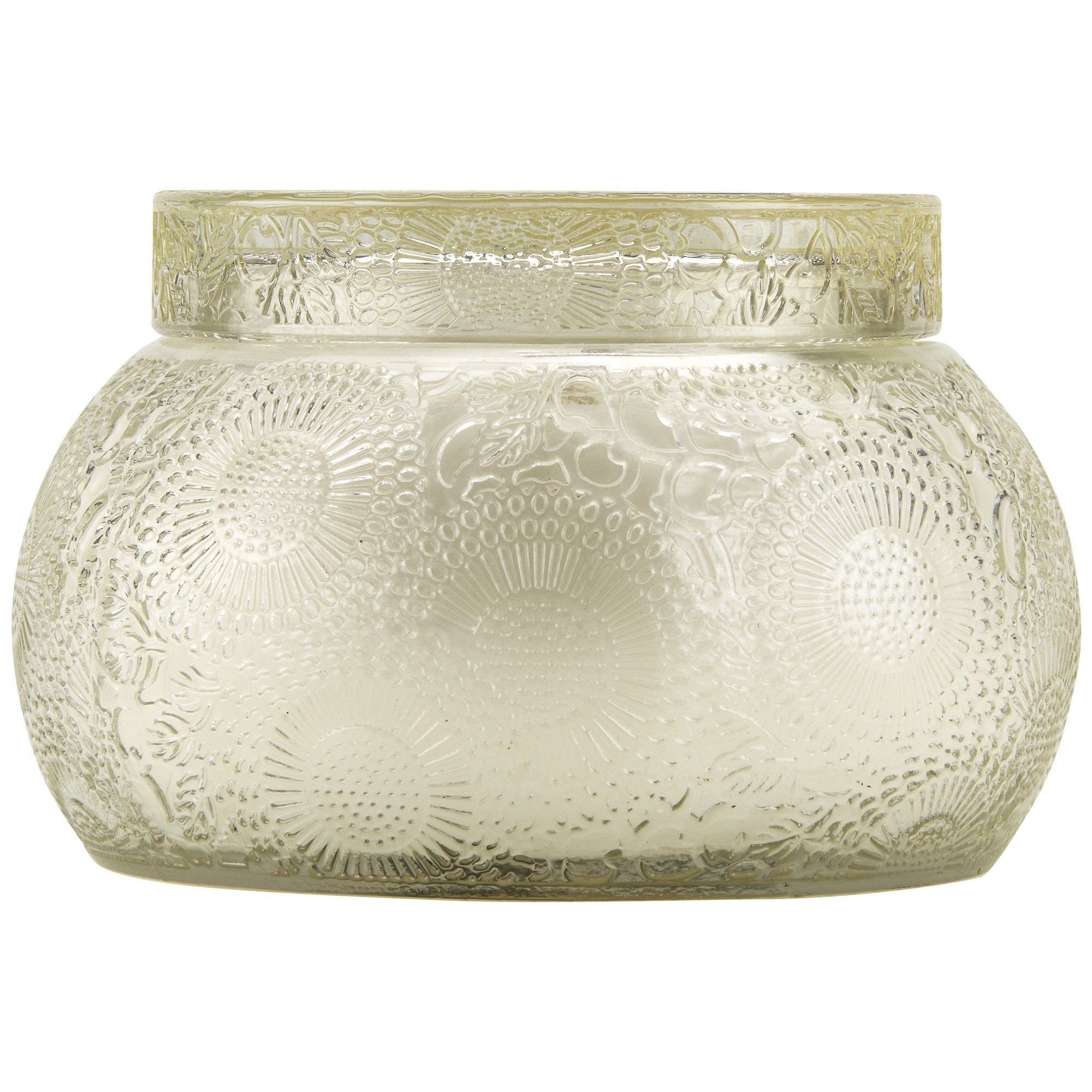 Chawan Bowl 2 Wick Embossed Glass Candle in Nissho Soleil design by Voluspa