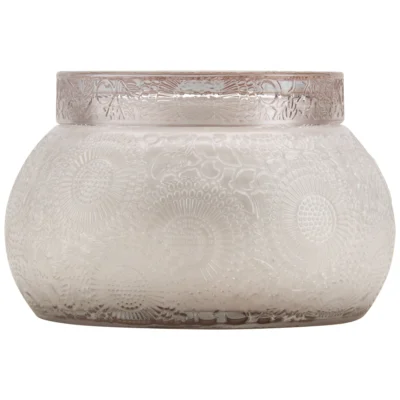 Chawan Bowl 2 Wick Embossed Glass Candle in Panjore Lychee design by Voluspa