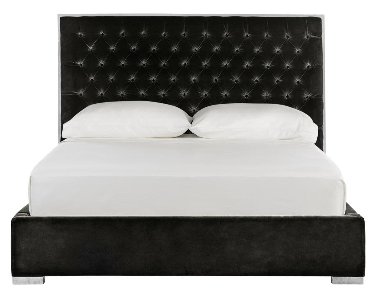 Chester Velvet King Bed in Giotto Black design by Safavieh