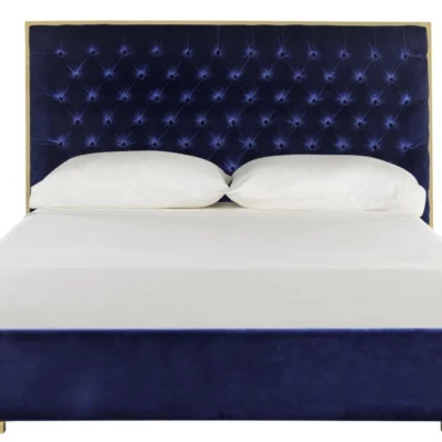 Chester Velvet King Bed in Giotto Navy design by Safavieh
