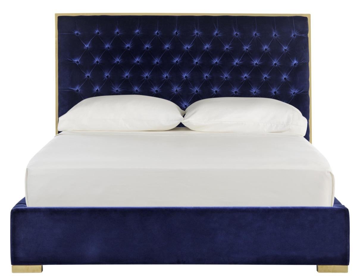 Chester Velvet King Bed in Giotto Navy design by Safavieh