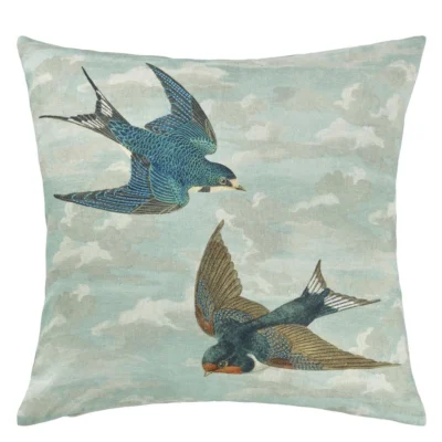 Chimney Swallows Sky Blue Decorative Pillow by Designers Guild