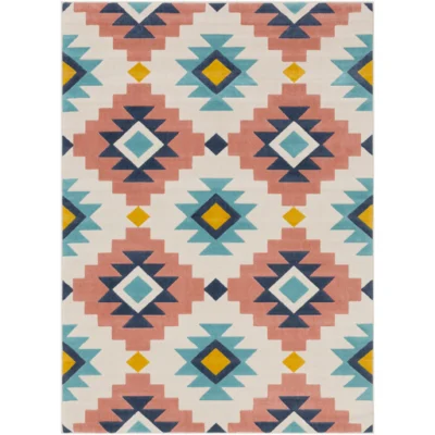 City Rug in Aqua and Coral