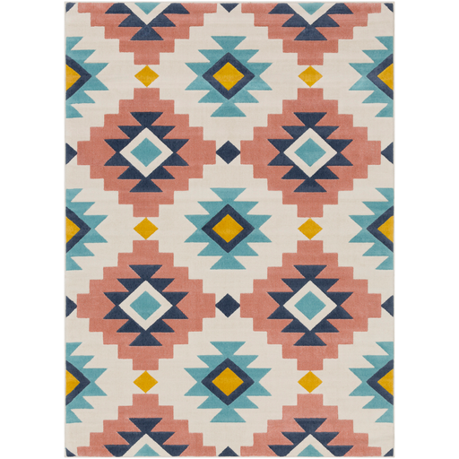 City Rug in Aqua and Coral