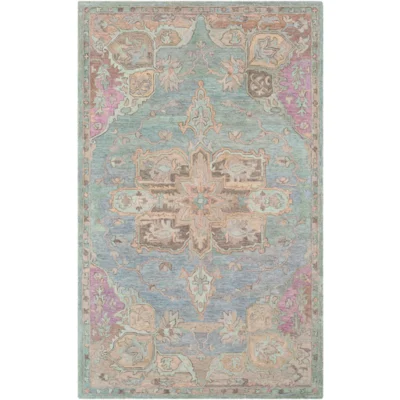 Classic Nouveau Rug in Aqua and Taupe