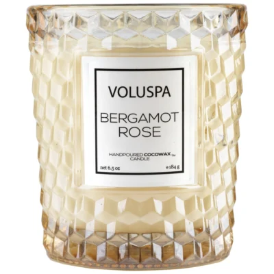 Classic Textured Glass Candle in Bergamot Rose design by Voluspa