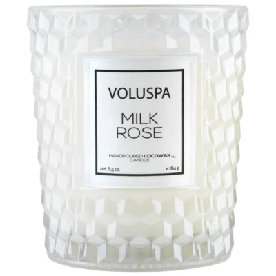 Classic Textured Glass Candle in Milk Rose design by Voluspa