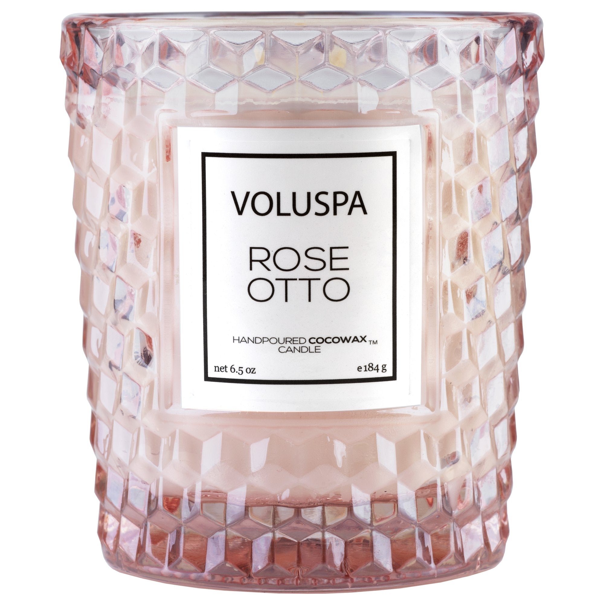 Classic Textured Glass Candle in Rose Otto design by Voluspa