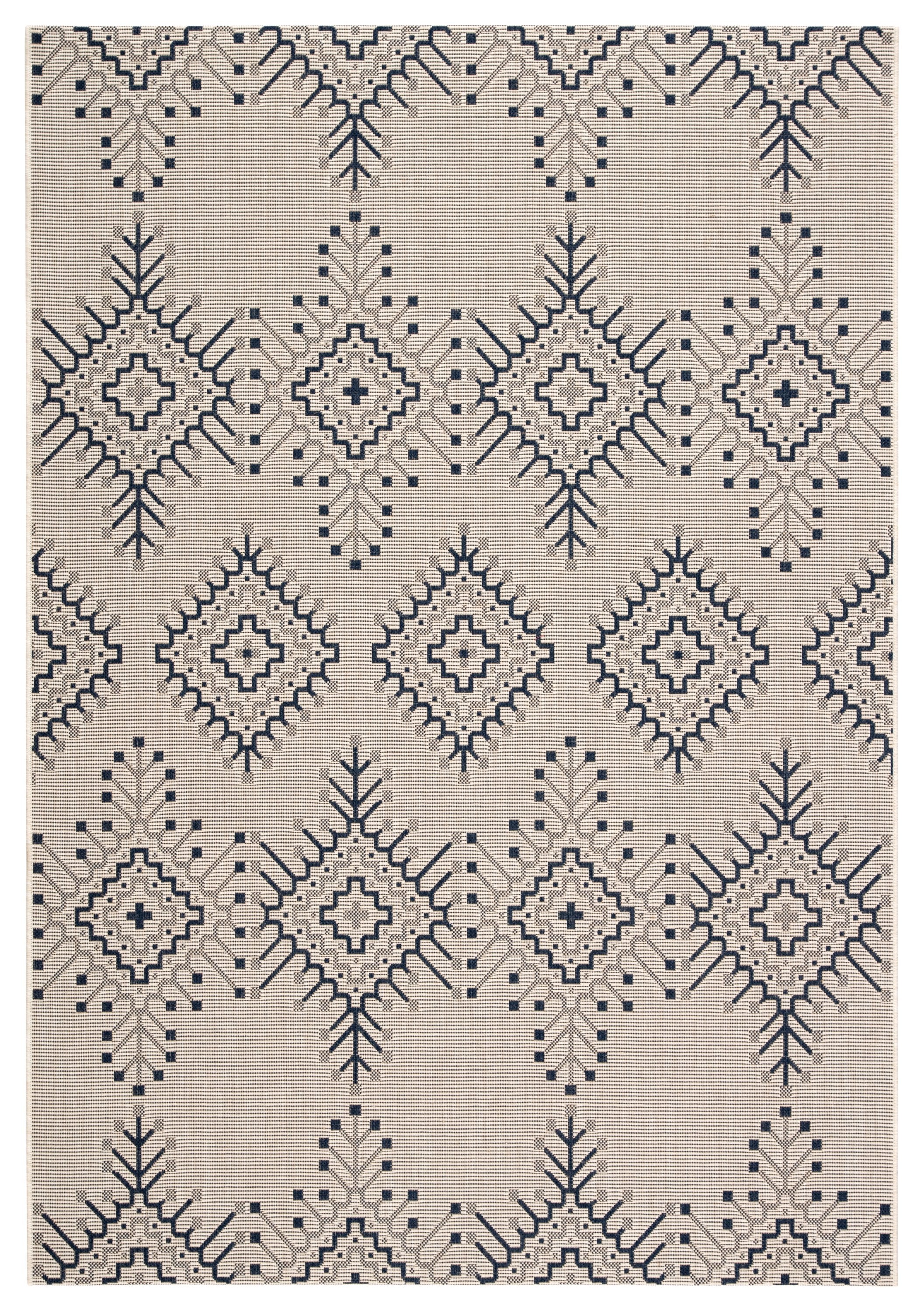 Compass Indoor Outdoor Tribal Ivory and Blue Area Rug