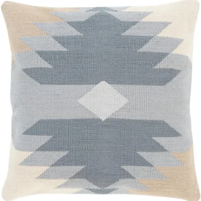 Cotton Kilim 18 x 18 Cotton Cushion in Charcoal and Medium Gray Shade