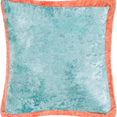 Cyber Crushed Velvet Pillow in Aqua and Bright Orange