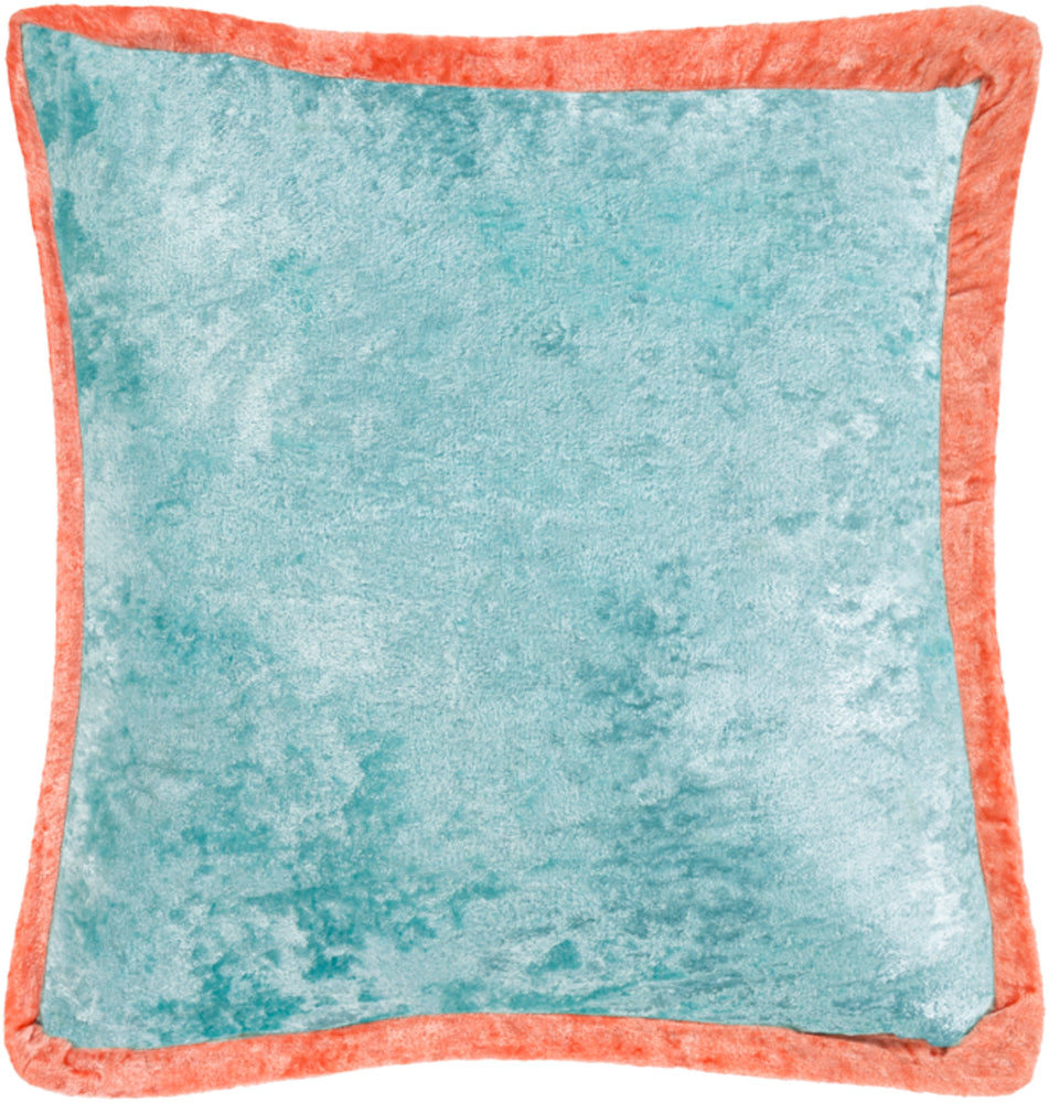 Cyber Crushed Velvet Pillow in Aqua and Bright Orange