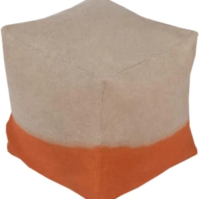 Dip Dyed Linen pouf in Khaki and Burnt Orange color